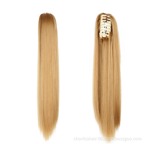 Wholesale Deep-Brown Long Straight Claw-Clip Drawstring Hairpiece Clip In Hair Tail Synthetic Hair Ponytails Extension For Women